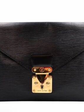 Louis Vuitton Black Epi Leather Envelope Clutch with Gold Lock